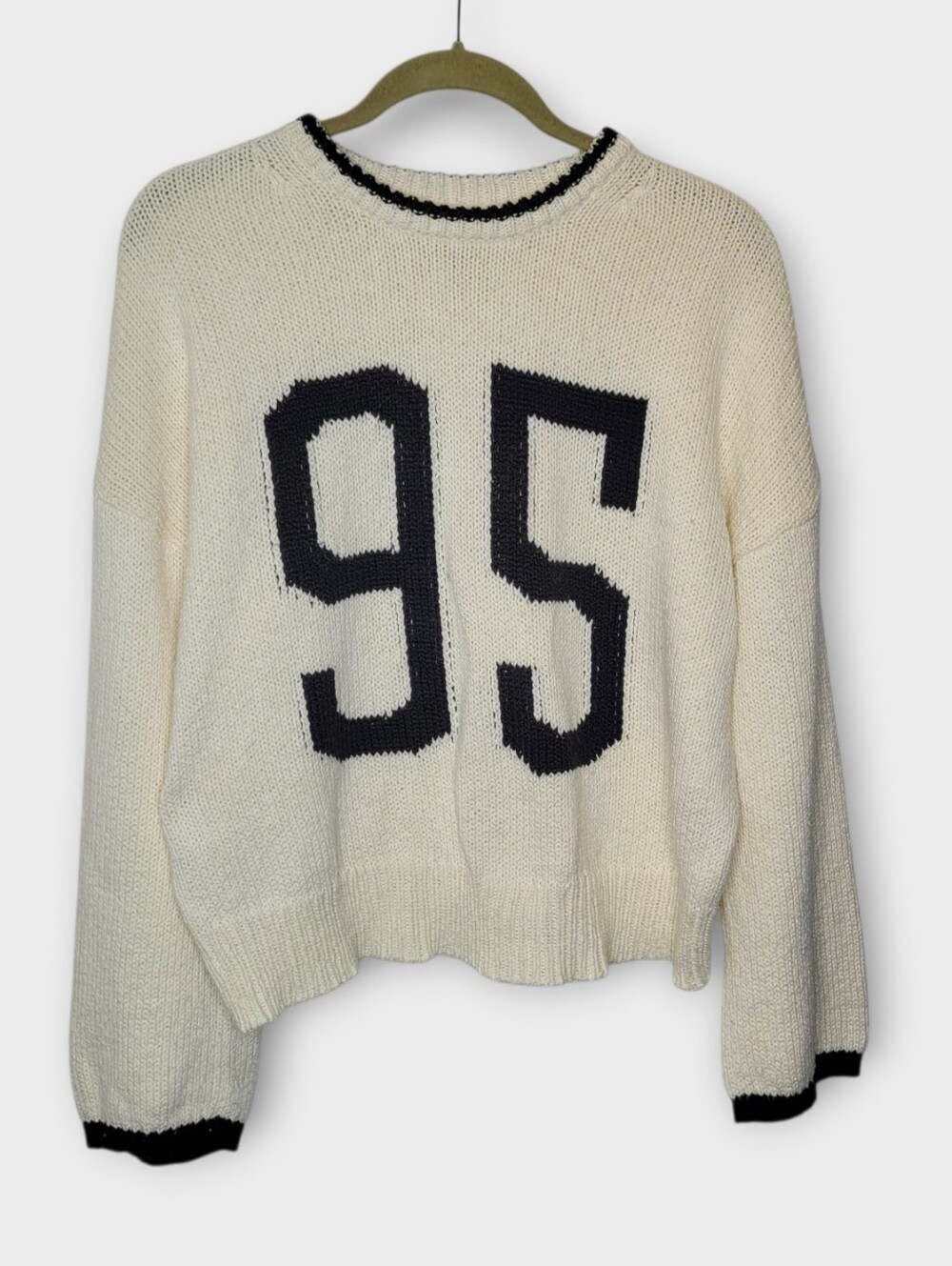 Anthropologie Porridge 95 Varsity Sweater L Cream Preppy - Picture 2 of 7